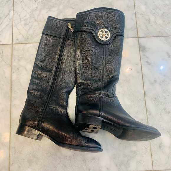 Tory Burch Selma Tall Pebbled Black Leather Riding Boot 8.5 - Picture 7 of 9